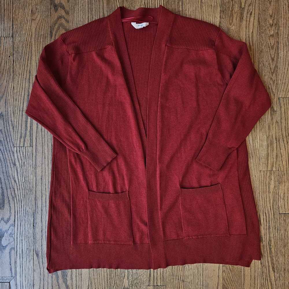 Terra & Sky Burgundy Red Open Front Cardigan Size 1X